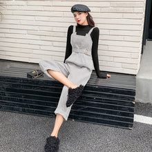 Load image into Gallery viewer, New Autumn Suits Women Loose Retro Corduroy Overalls + Knitted Round Neck Bottoming Sweater 2-Piece Sets Female