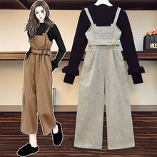 Load image into Gallery viewer, New Autumn Suits Women Loose Retro Corduroy Overalls + Knitted Round Neck Bottoming Sweater 2-Piece Sets Female