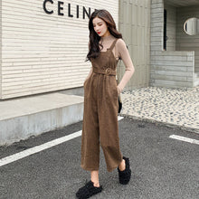 Load image into Gallery viewer, New Autumn Suits Women Loose Retro Corduroy Overalls + Knitted Round Neck Bottoming Sweater 2-Piece Sets Female