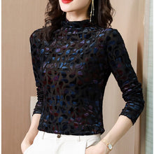 Load image into Gallery viewer, New Autumn Winter Velvet Women&#39;s T-Shirt Fashion Printing High Neck Long Sleeve Bottoming Shirt Plus Size Women Clothing