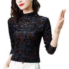 Load image into Gallery viewer, New Autumn Winter Velvet Women&#39;s T-Shirt Fashion Printing High Neck Long Sleeve Bottoming Shirt Plus Size Women Clothing