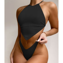 Load image into Gallery viewer, New Bellyband Swimsuit Sexy Thong Swimwear Women BathingSuit Halter Top Push Up Set Biquini Solid Female Two-piece Bather Bikini