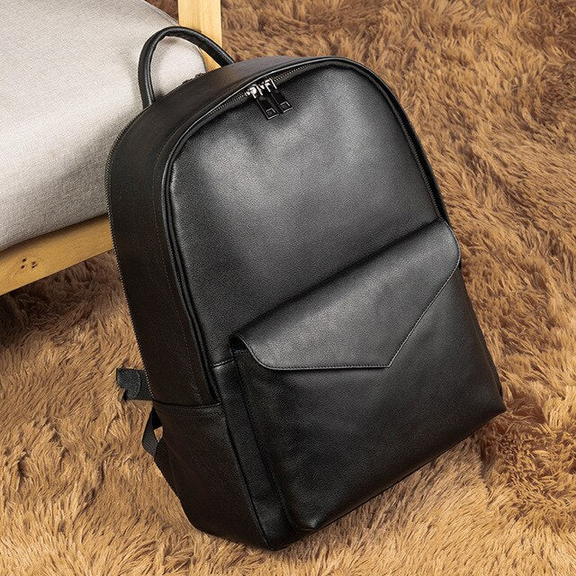 New Brand 100% Genuine Leather Men Backpacks Fashion Real Natural Leather Student Backpack Luxury 15.6 inch Computer Laptop Bag