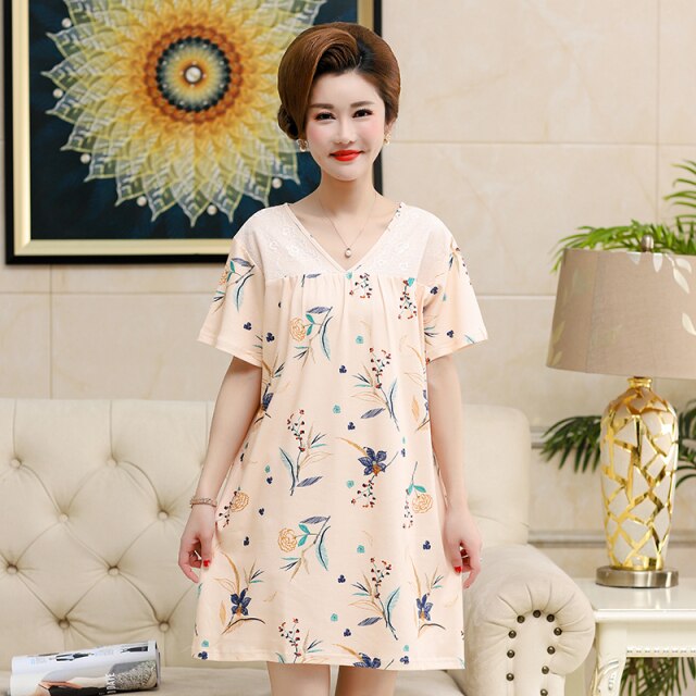 New Brand Cartoon Sleepwear Nightgown Short Sleeve Women 100% Cotton Nightdress Casual Summer Sexy Nightwear Sleepshirt
