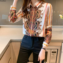 Load image into Gallery viewer, New Chiffon Women&#39;s Blouses  Korean Casual Blouse Breasted Loose Tops Print O-neck Woman Shirt Long Sleeve Fashion Top
