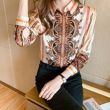 Load image into Gallery viewer, New Chiffon Women&#39;s Blouses  Korean Casual Blouse Breasted Loose Tops Print O-neck Woman Shirt Long Sleeve Fashion Top