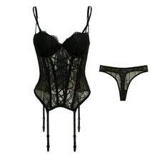 Load image into Gallery viewer, New Elasticity Corsets Tops for Women Sexy Underwear Lace Up Body Bustier Overbust with Straps Belt Black Breathable Lingerie