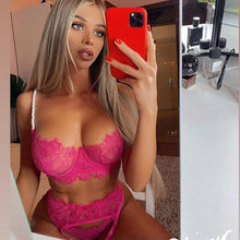 Load image into Gallery viewer, New Embroidery Women&#39;s Underwear Set Fancy Lace Bra Kit Push Up Thongs with Garters Sexy Erotic Brief Sets Sexy Lingerie