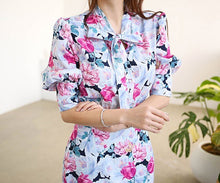 Load image into Gallery viewer, New Fashion 2021 Summer Midi Dress Women&#39;s Vintage Puff Sleeve Flowers Printed Bow Tie Elegant Casual Slim Party Dresses Robe