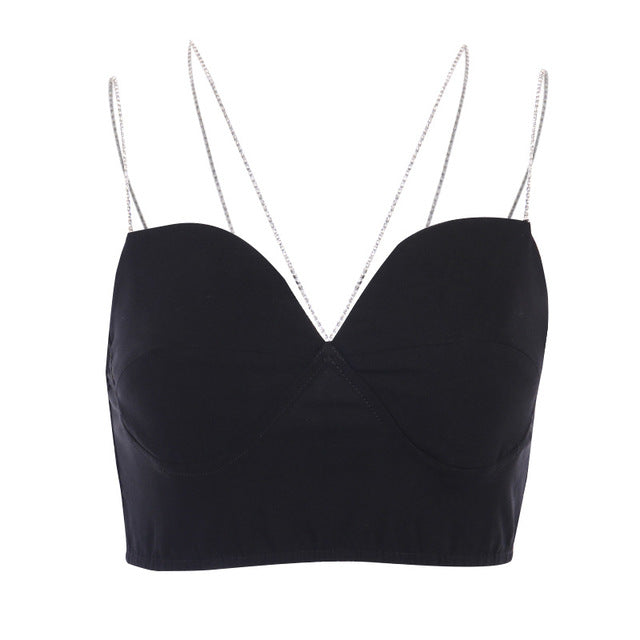 New Fashion Chain Diamond Straps Corset Top For Women Backless Camis Crop Tops Party Sleeveless Low-cut Sexy Corset Camisole