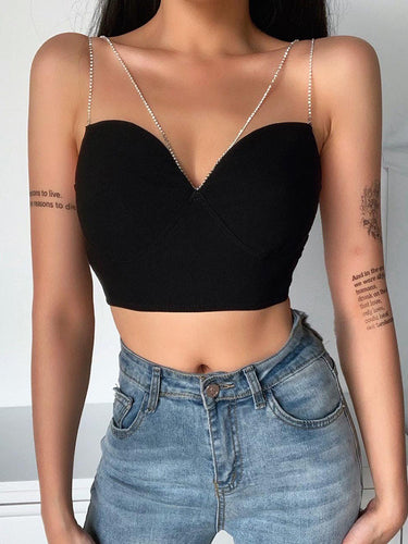 New Fashion Chain Diamond Straps Corset Top For Women Backless Camis Crop Tops Party Sleeveless Low-cut Sexy Corset Camisole