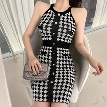 Load image into Gallery viewer, New Fashion Single-breasted Elegant Pencil Knitted Dress Women Summer Slim Sheath Bodycon Dresses Vintage Plaid Vestidos 2021