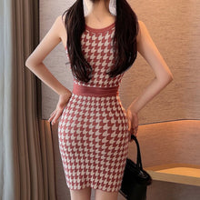 Load image into Gallery viewer, New Fashion Single-breasted Elegant Pencil Knitted Dress Women Summer Slim Sheath Bodycon Dresses Vintage Plaid Vestidos 2021