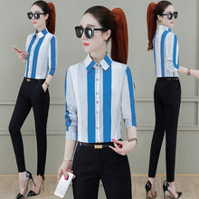Load image into Gallery viewer, New Fashion Striped Shirts for Women Korean Style Lapel Business Blouse Tops