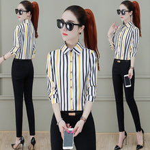 Load image into Gallery viewer, New Fashion Striped Shirts for Women Korean Style Lapel Business Blouse Tops