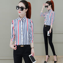 Load image into Gallery viewer, New Fashion Striped Shirts for Women Korean Style Lapel Business Blouse Tops
