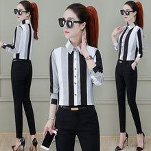 Load image into Gallery viewer, New Fashion Striped Shirts for Women Korean Style Lapel Business Blouse Tops