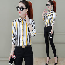 Load image into Gallery viewer, New Fashion Striped Shirts for Women Korean Style Lapel Business Blouse Tops
