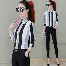 Load image into Gallery viewer, New Fashion Striped Shirts for Women Korean Style Lapel Business Blouse Tops