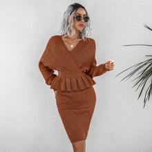 Load image into Gallery viewer, New Fashion Women Skirt Casual 2Pc Outfit Elegant Sexy V-Neck Tops Sweatshirt+Bodycon Skirts Suit Office Ladies Rib Sweater Sets