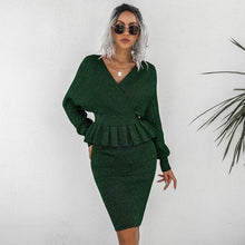 Load image into Gallery viewer, New Fashion Women Skirt Casual 2Pc Outfit Elegant Sexy V-Neck Tops Sweatshirt+Bodycon Skirts Suit Office Ladies Rib Sweater Sets