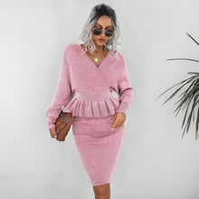 Load image into Gallery viewer, New Fashion Women Skirt Casual 2Pc Outfit Elegant Sexy V-Neck Tops Sweatshirt+Bodycon Skirts Suit Office Ladies Rib Sweater Sets