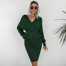 Load image into Gallery viewer, New Fashion Women Skirt Casual 2Pc Outfit Elegant Sexy V-Neck Tops Sweatshirt+Bodycon Skirts Suit Office Ladies Rib Sweater Sets