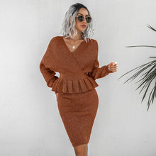 Load image into Gallery viewer, New Fashion Women Skirt Casual 2Pc Outfit Elegant Sexy V-Neck Tops Sweatshirt+Bodycon Skirts Suit Office Ladies Rib Sweater Sets