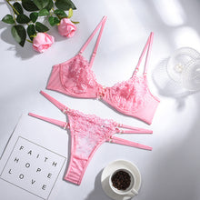 Load image into Gallery viewer, New Floral Embroidery Lingerie Set Women&#39;s Underwear Erotic Sensual Lingerie Transparent Girl Pink Sexy Lace Bra Underwear