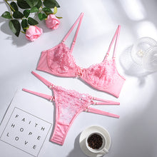Load image into Gallery viewer, New Floral Embroidery Lingerie Set Women&#39;s Underwear Erotic Sensual Lingerie Transparent Girl Pink Sexy Lace Bra Underwear