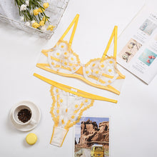 Load image into Gallery viewer, New Floral Embroidery Lingerie Set Yellow Women&#39;s Underwear Erotic Sensual Lingerie Transparent Bra Set Sexy Lace Underwear