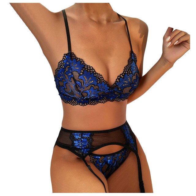 New Floral Embroidery Sexy Lingerie Underwear Women Set Underwire Bra Lingerie Set Perspective Sensual Garter Belt Brief Set