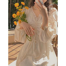 Load image into Gallery viewer, New French Retro Gentle Super Fairy Sweet Spring Autumn Women Dress High-end French Lace Dresses Apricot  Color