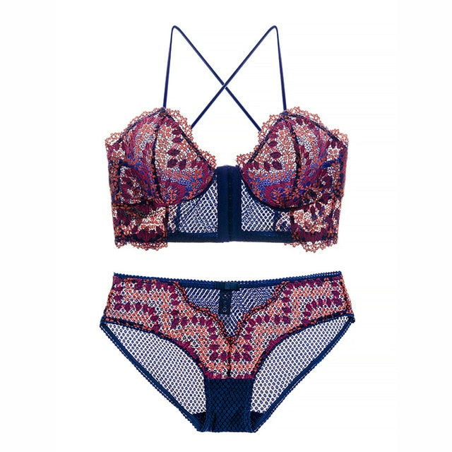 New French Retro Lace Front Buckle Bra Set Wire Free Bralette Ultra-Thin New Women Lingerie Sets Beauty Back Ladies Underwear