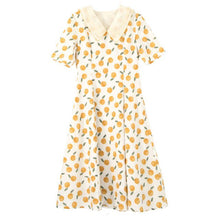 Load image into Gallery viewer, New French Retro Summer Doll Collar Playful Cute Orange Print Dress Female Gentle Elegant Ulzzang College Leisure Picnic Summer