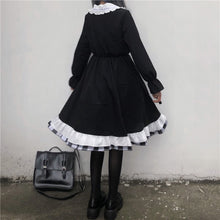 Load image into Gallery viewer, New Fungus Lolita Dress Women 2022 Long Sleeve Bow Black Dresses Harajuku Spring Slim Waist Sweet Teen Girls Vestidos Mujer