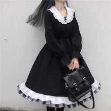 Load image into Gallery viewer, New Fungus Lolita Dress Women 2022 Long Sleeve Bow Black Dresses Harajuku Spring Slim Waist Sweet Teen Girls Vestidos Mujer