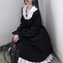 Load image into Gallery viewer, New Fungus Lolita Dress Women 2022 Long Sleeve Bow Black Dresses Harajuku Spring Slim Waist Sweet Teen Girls Vestidos Mujer