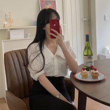 Load image into Gallery viewer, New Girls Summer Blouse Women Suit Shirt Short Sleeves Tops High Waist Long Solid A Line Skirts Two Piece Suits Sell Separately