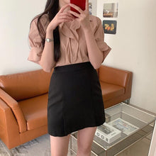 Load image into Gallery viewer, New Girls Summer Blouse Women Suit Shirt Short Sleeves Tops High Waist Long Solid A Line Skirts Two Piece Suits Sell Separately