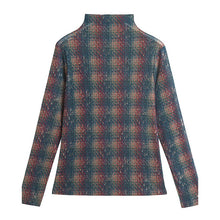 Load image into Gallery viewer, New High-Neck Green Plaid Bronzing Long-Sleeved Mesh Bottoming Shirt Fashion Casual Autumn Winter Women&#39;s T-Shirt