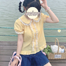 Load image into Gallery viewer, New Japanese Lolita Shirts Cute Girls Short Sleeve Retro Plaid Tops Woman Sweet Kawaii Peter Pan Collar Blouses Fresh Summer