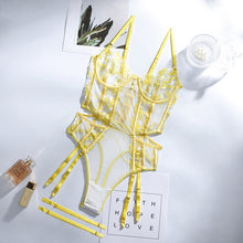 Load image into Gallery viewer, New Lace Floral Embroidery Lingerie Bodysuit Straps Women Sexy Mesh See-Through Bra with Garter Exotic Sensual Lingerie Bodysuit