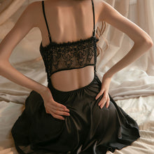 Load image into Gallery viewer, New Lace Satin Sexy Nightdress Thin Silk Sling Sleepwear V-neck Cross Strap Skirt Women Summer Temptation Lingerie Soft Homewear