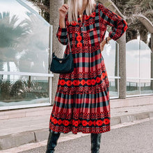 Load image into Gallery viewer, New Ladies Boho Print Dress Women Summer Spring Autumn Casual Long Beach Dress Loose Sexy Women Party Dresses Female Vestidos