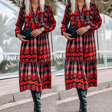 Load image into Gallery viewer, New Ladies Boho Print Dress Women Summer Spring Autumn Casual Long Beach Dress Loose Sexy Women Party Dresses Female Vestidos