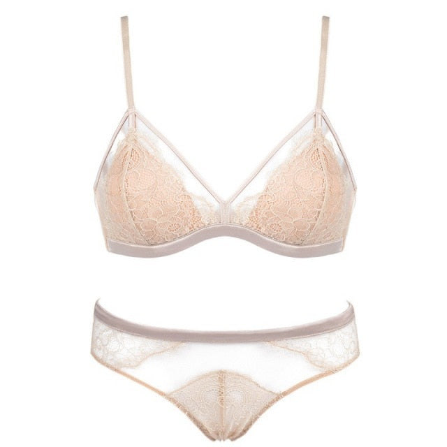 New Mesh Panties Medium Padded Women Lingerie Cup White Red Black Sexy Push Up Bandage Bra and Briefs Set Underwear