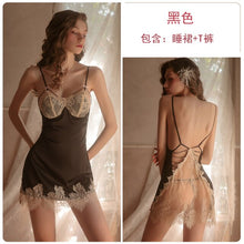 Load image into Gallery viewer, New Nightgowns Women Sexy Sleepwear Sling Nightdress Lace Rims Sleeping Dress Lace Silk Nightgown Sleep Tops With Panties