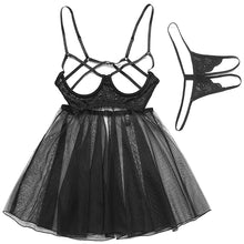 Load image into Gallery viewer, New Open Chest Sexy Babydoll Lingerie Dress Women Suspender Nightdress Lace Mesh Seductive Nightgown Sleepwear Night Dress