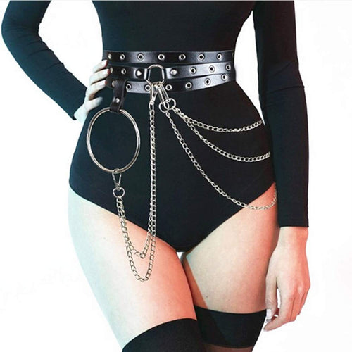 New Punk Waist Belt Chain Leather Black Belly Chains Layered Goth Wild Casual Belt Body Accessories for Women and Girls